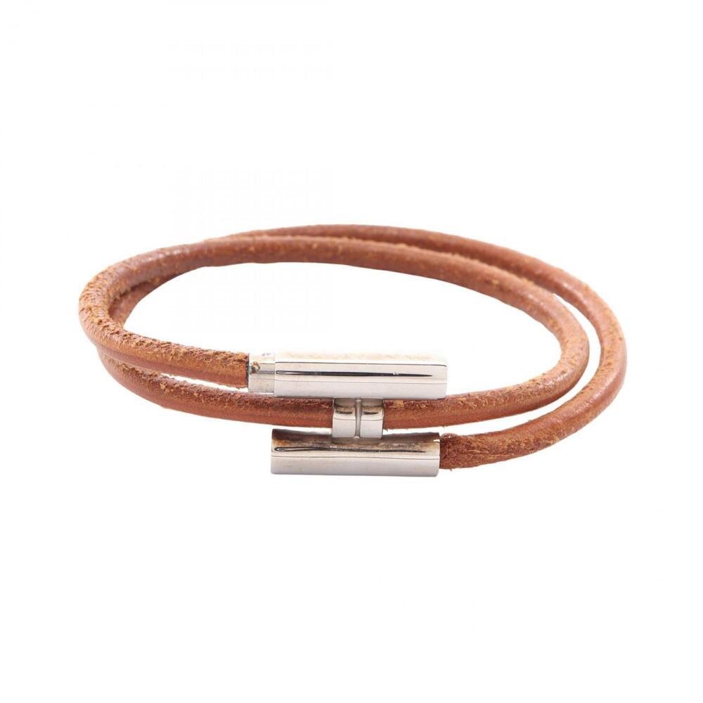 HERMES Brown Leather Charm Bracelet